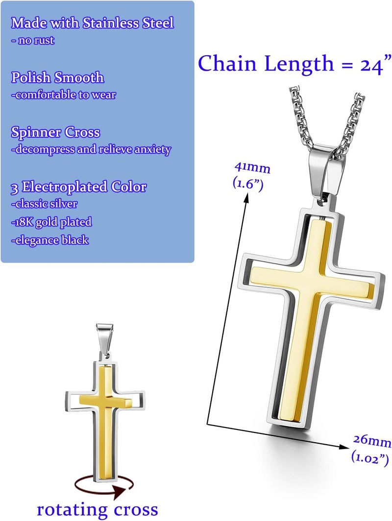 PiercingJ Cross Necklace Black Gold Silver Rotating Pendant Crucifix Necklaces For Him Men's Christmas Birthday Gift - Image 2